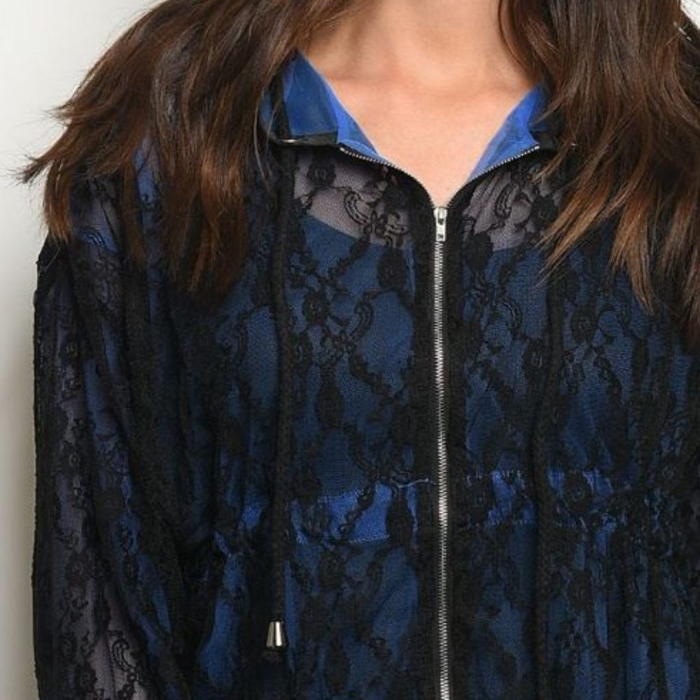 🎉Lace and Mesh Sheer Jacket - Picture 4 of 8